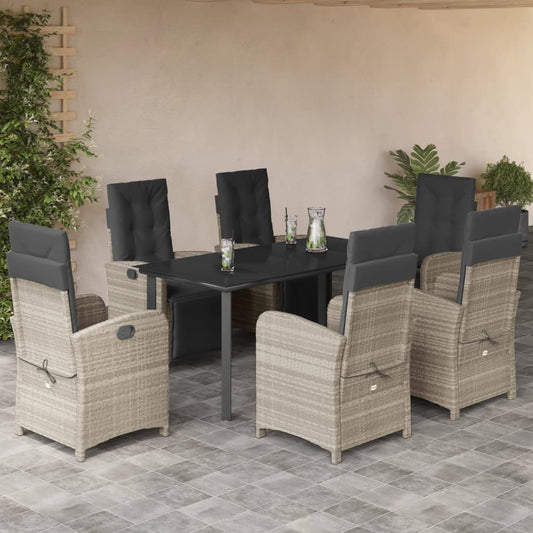 Set da Pranzo da Giardino 7 pz Cuscini Polyrattan Grigio Chiaro - homemem39