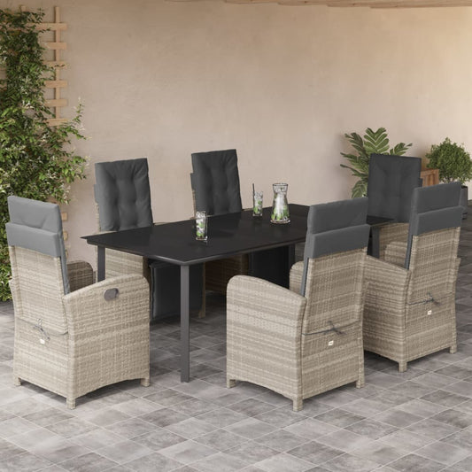 Set da Pranzo da Giardino 7 pz Cuscini Polyrattan Grigio Chiaro - homemem39