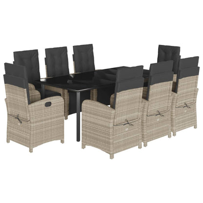 Set Pranzo da Giardino 9pz con Cuscini Grigio Chiaro Polyrattan | homemem39