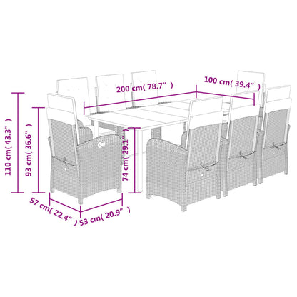 Set Pranzo da Giardino 9pz con Cuscini Grigio Chiaro Polyrattan