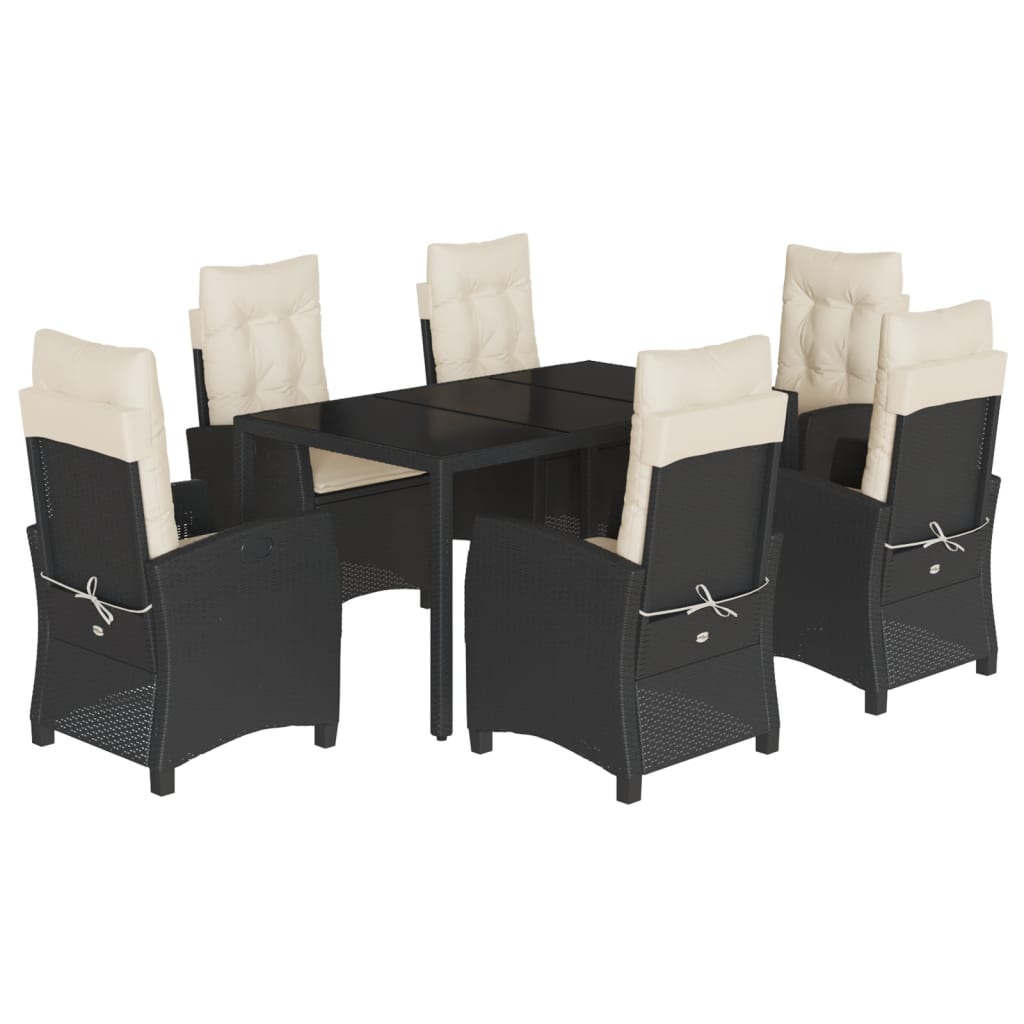 Set da Pranzo da Giardino 7 pz Nero con Cuscini in Polyrattan | homemem39