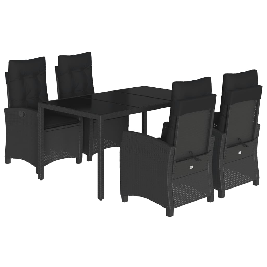 Set da Pranzo da Giardino 5 pz Nero con Cuscini in Polyrattan - homemem39