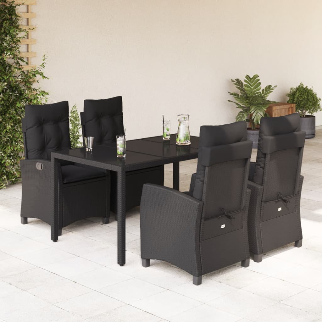 Set da Pranzo da Giardino 5 pz Nero con Cuscini in Polyrattan - homemem39