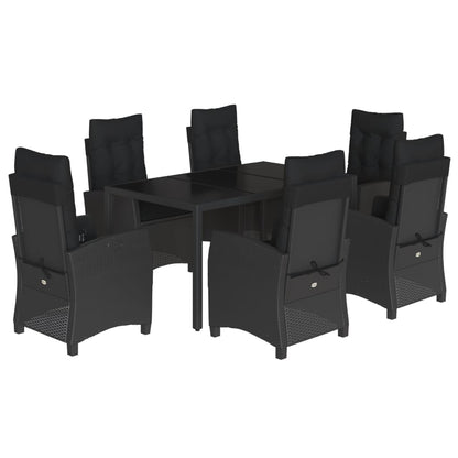 Set da Pranzo da Giardino 7 pz Nero con Cuscini in Polyrattan - homemem39