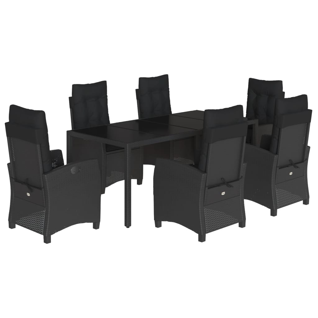 Set da Pranzo da Giardino 7 pz Nero con Cuscini in Polyrattan - homemem39