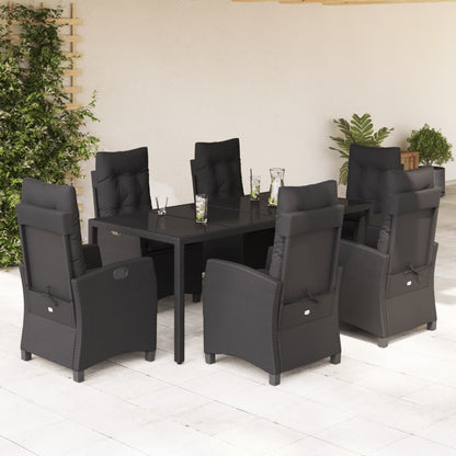 Set da Pranzo da Giardino 7 pz Nero con Cuscini in Polyrattan - homemem39