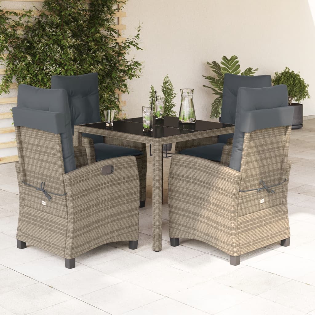 Set da Pranzo da Giardino 5 pz con Cuscini in Polyrattan Grigio - homemem39
