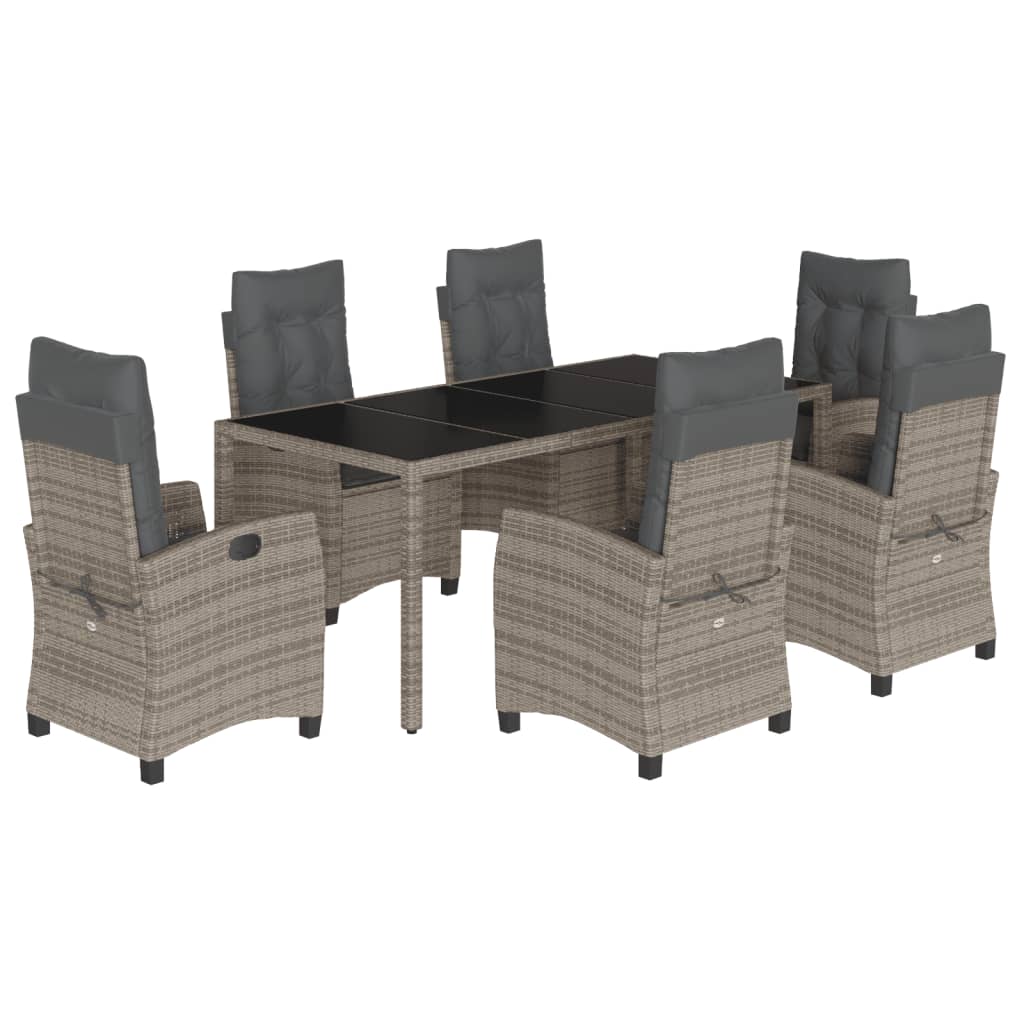 Set da Pranzo da Giardino 7 pz con Cuscini in Polyrattan Grigio - homemem39