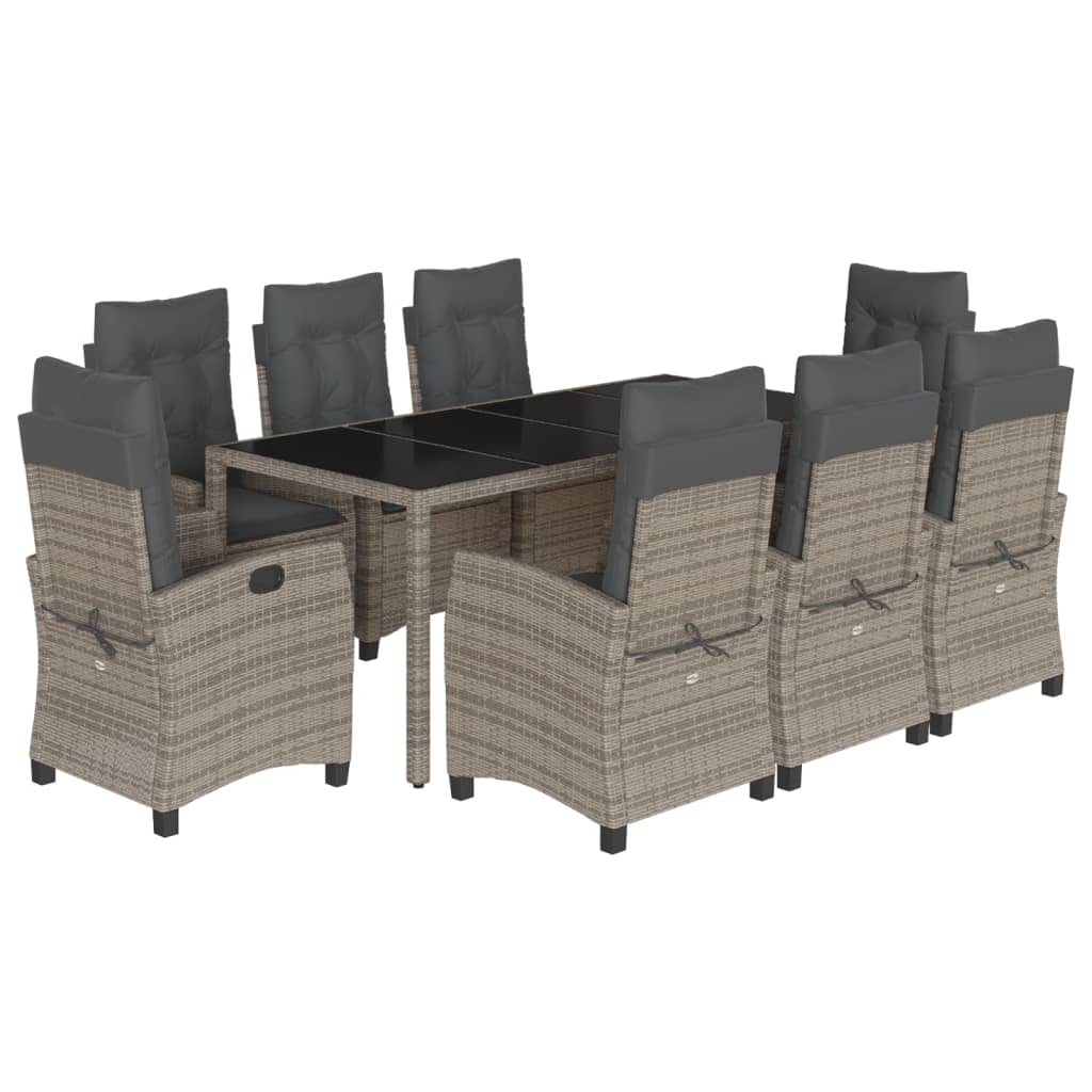 Set da Pranzo da Giardino 9 pz con Cuscini in Polyrattan Grigio | homemem39