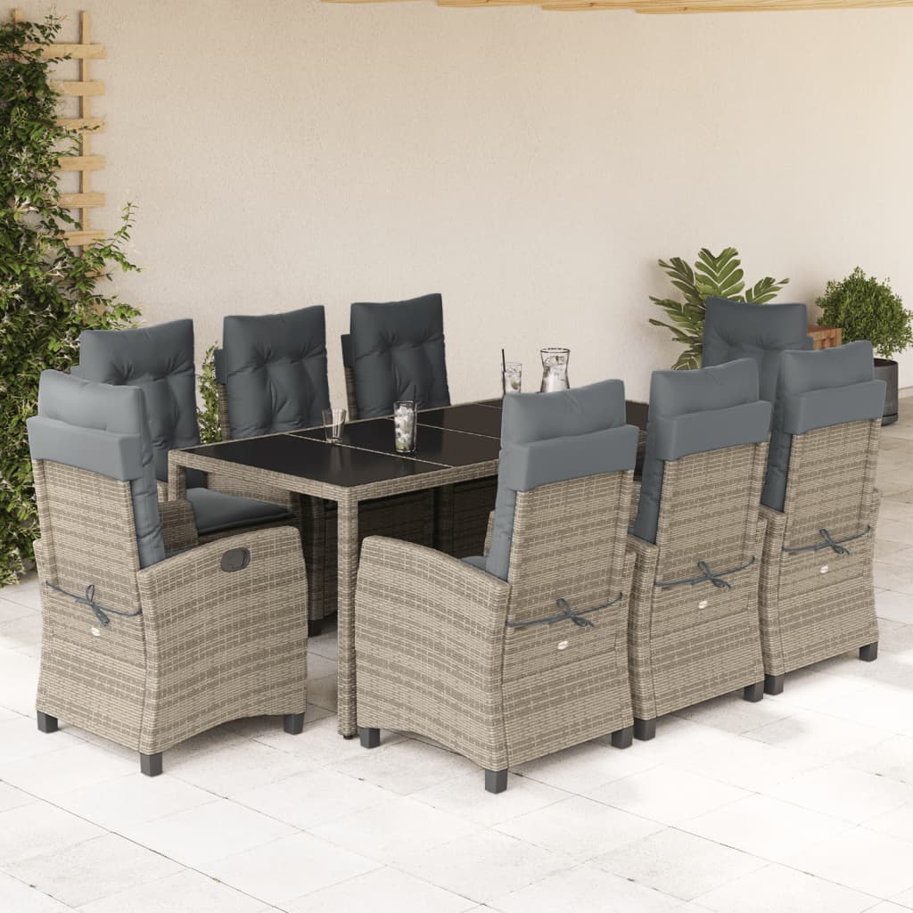 Set da Pranzo da Giardino 9 pz con Cuscini in Polyrattan Grigio | homemem39