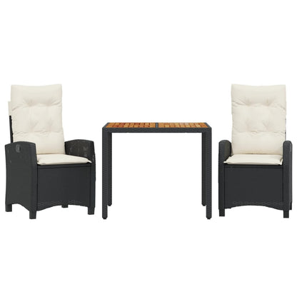 Set da Pranzo da Giardino 3 pz con Cuscini Nero in Polyrattan - homemem39