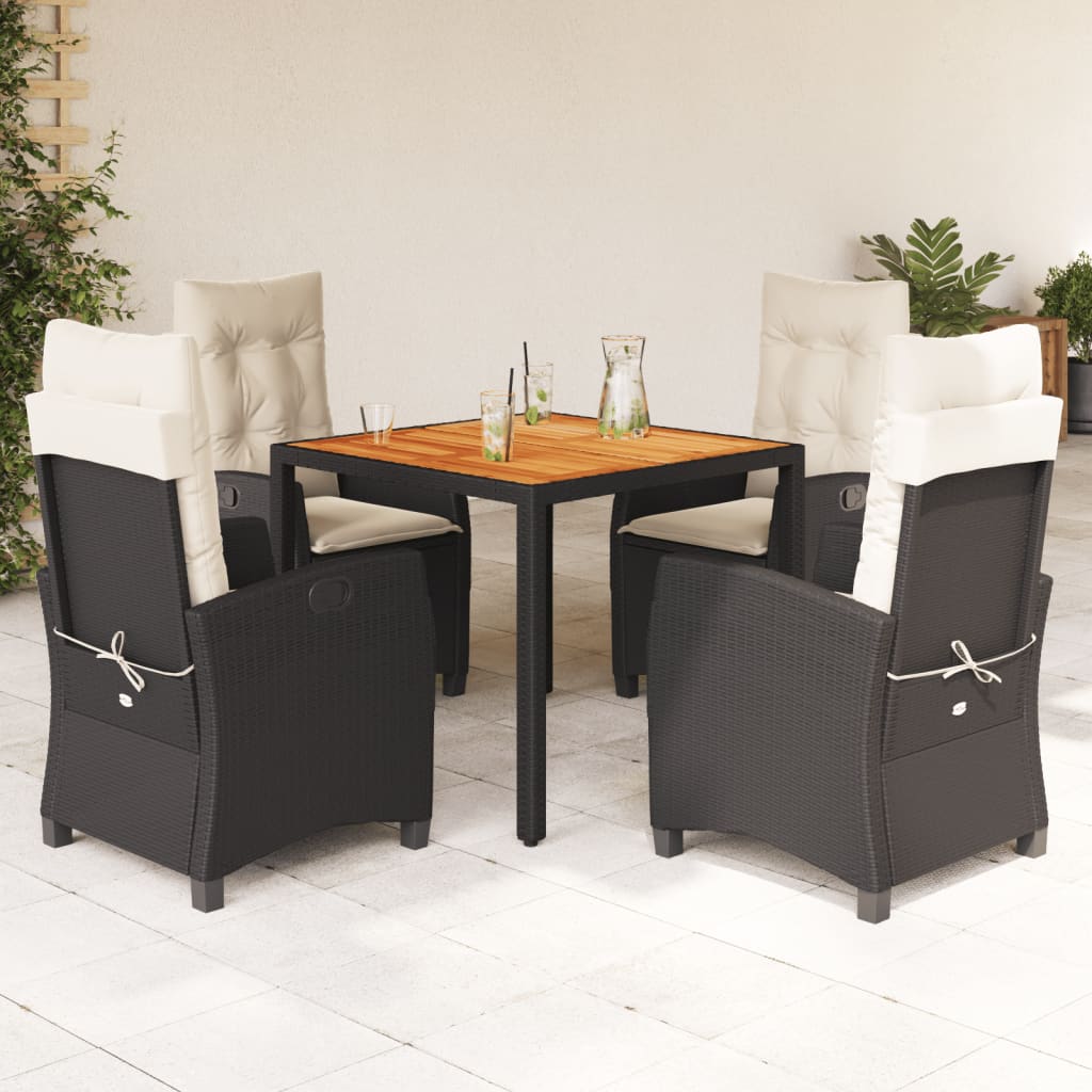Set da Pranzo da Giardino 5 pz Nero con Cuscini in Polyrattan - homemem39