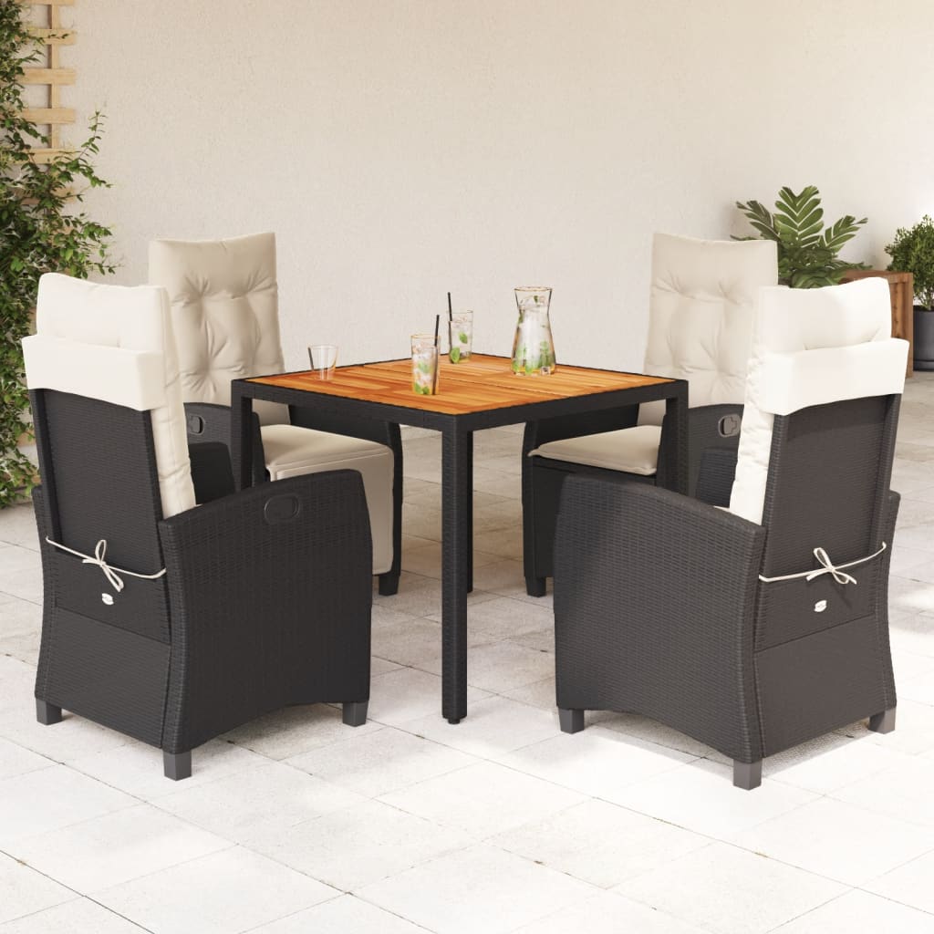 Set da Pranzo da Giardino 5 pz Nero con Cuscini in Polyrattan - homemem39