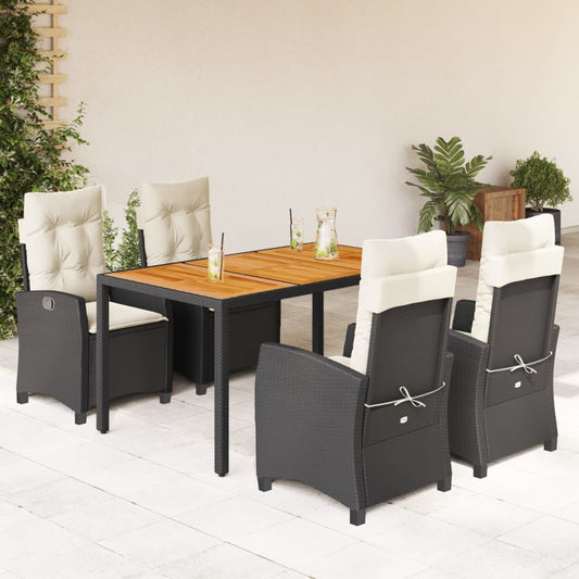Set da Pranzo da Giardino 5 pz Nero con Cuscini in Polyrattan - homemem39
