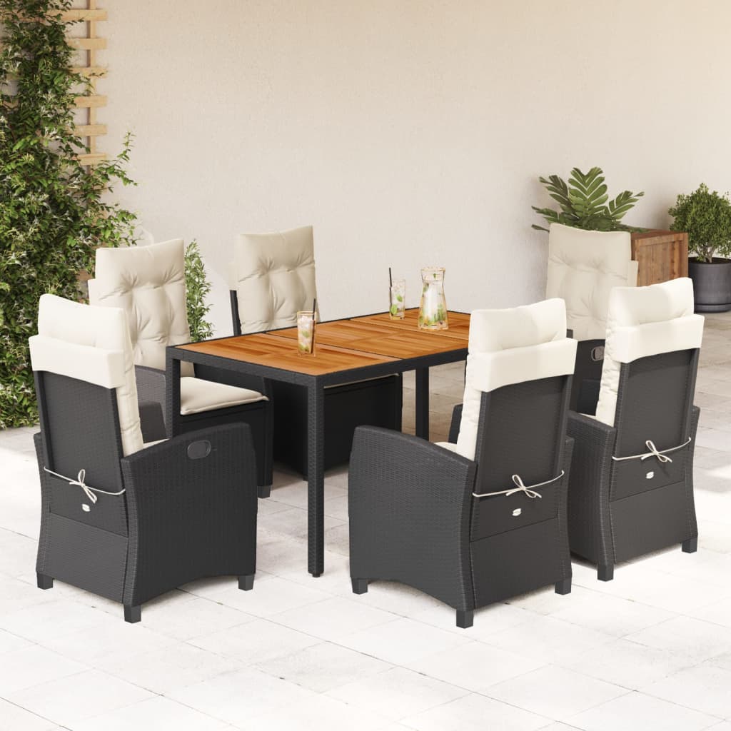 Set da Pranzo da Giardino 7 pz Nero con Cuscini in Polyrattan - homemem39