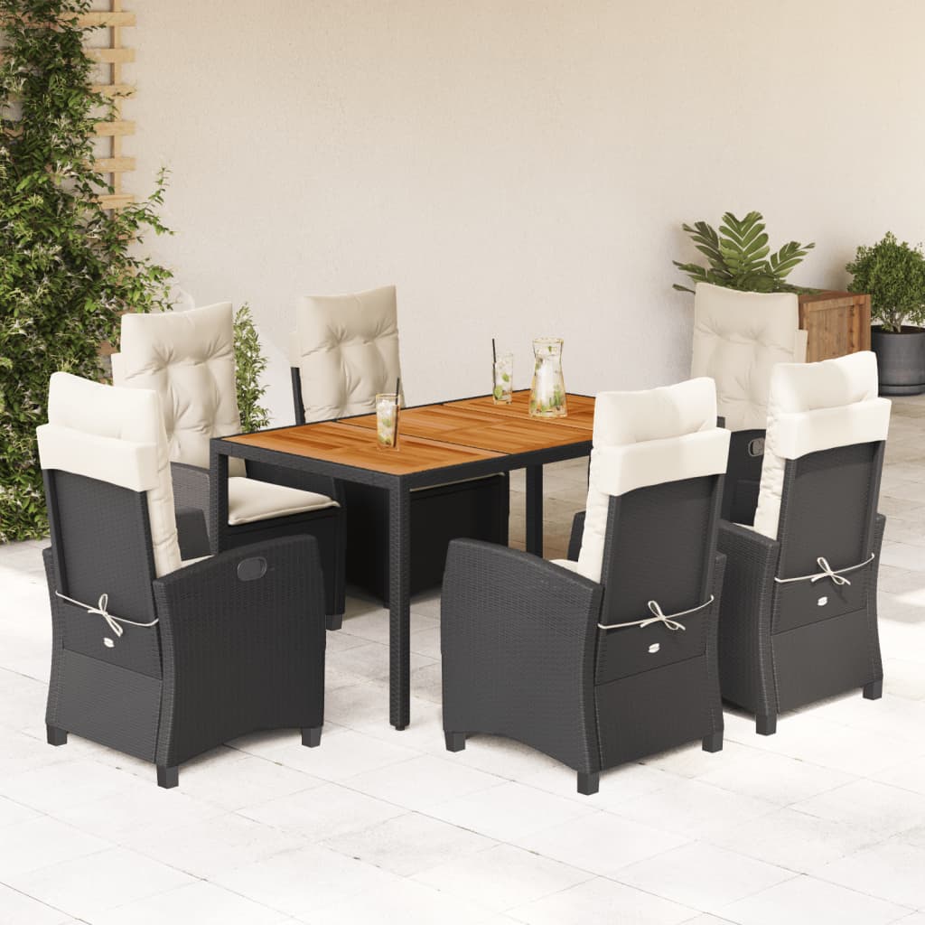 Set da Pranzo da Giardino 7 pz Nero con Cuscini in Polyrattan - homemem39