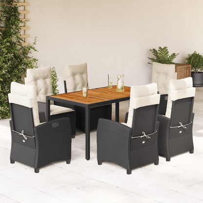 Set da Pranzo da Giardino 7 pz Nero con Cuscini in Polyrattan - homemem39