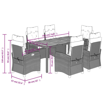 Set da Pranzo da Giardino 7 pz Nero con Cuscini in Polyrattan | homemem39