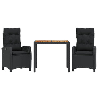 Set da Pranzo da Giardino 3 pz con Cuscini Nero in Polyrattan - homemem39