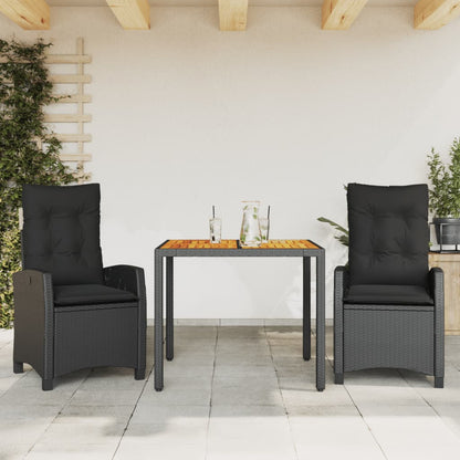 Set da Pranzo da Giardino 3 pz con Cuscini Nero in Polyrattan - homemem39