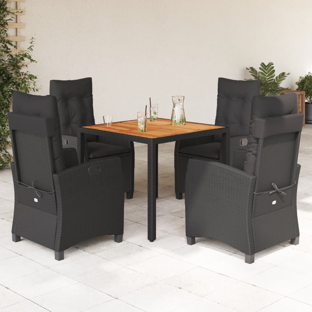 Set da Pranzo da Giardino 5 pz Nero con Cuscini in Polyrattan - homemem39