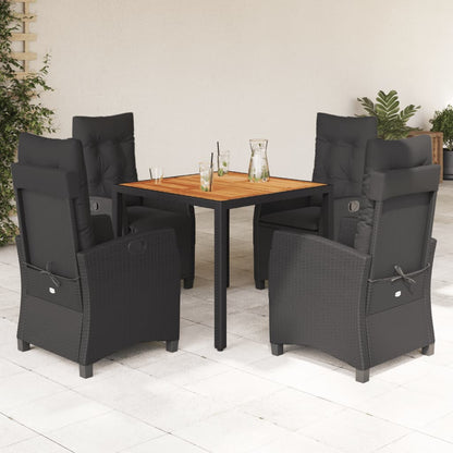Set da Pranzo da Giardino 5 pz Nero con Cuscini in Polyrattan - homemem39