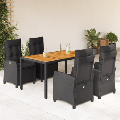 Set da Pranzo da Giardino 5 pz Nero con Cuscini in Polyrattan - homemem39