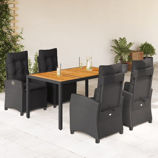 Set da Pranzo da Giardino 5 pz Nero con Cuscini in Polyrattan - homemem39