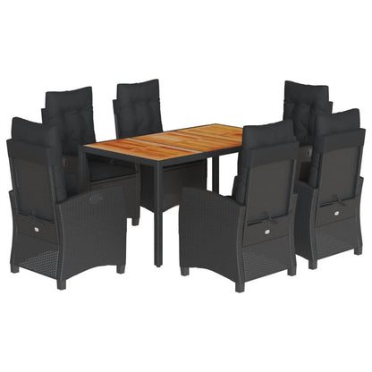 Set da Pranzo da Giardino 7 pz Nero con Cuscini in Polyrattan - homemem39