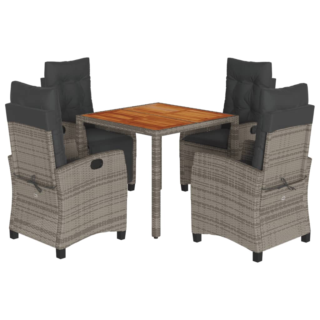 Set da Pranzo da Giardino 5 pz con Cuscini in Polyrattan Grigio