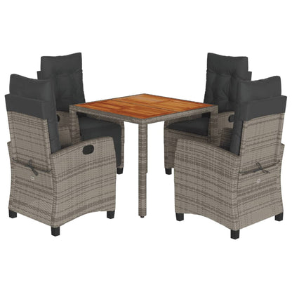 Set da Pranzo da Giardino 5 pz con Cuscini in Polyrattan Grigio