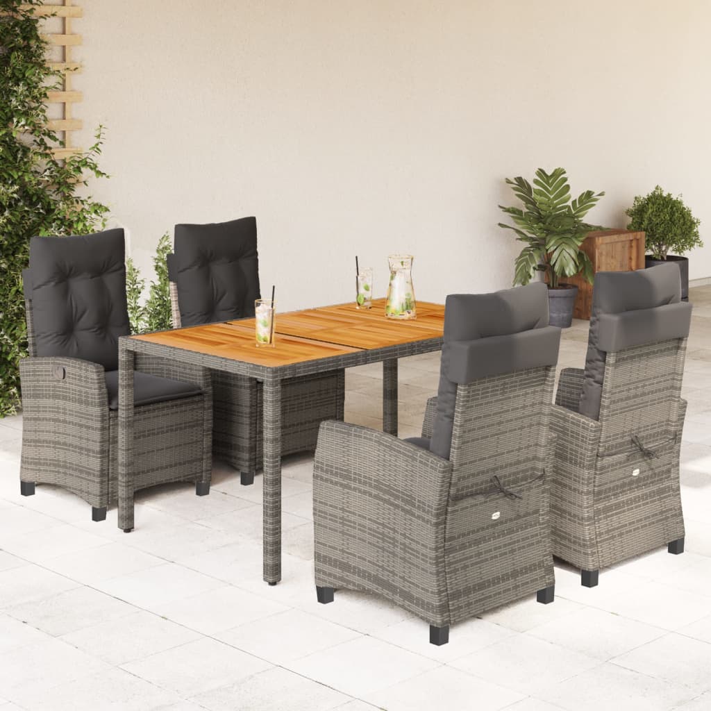 Set da Pranzo da Giardino 5 pz con Cuscini in Polyrattan Grigio - homemem39