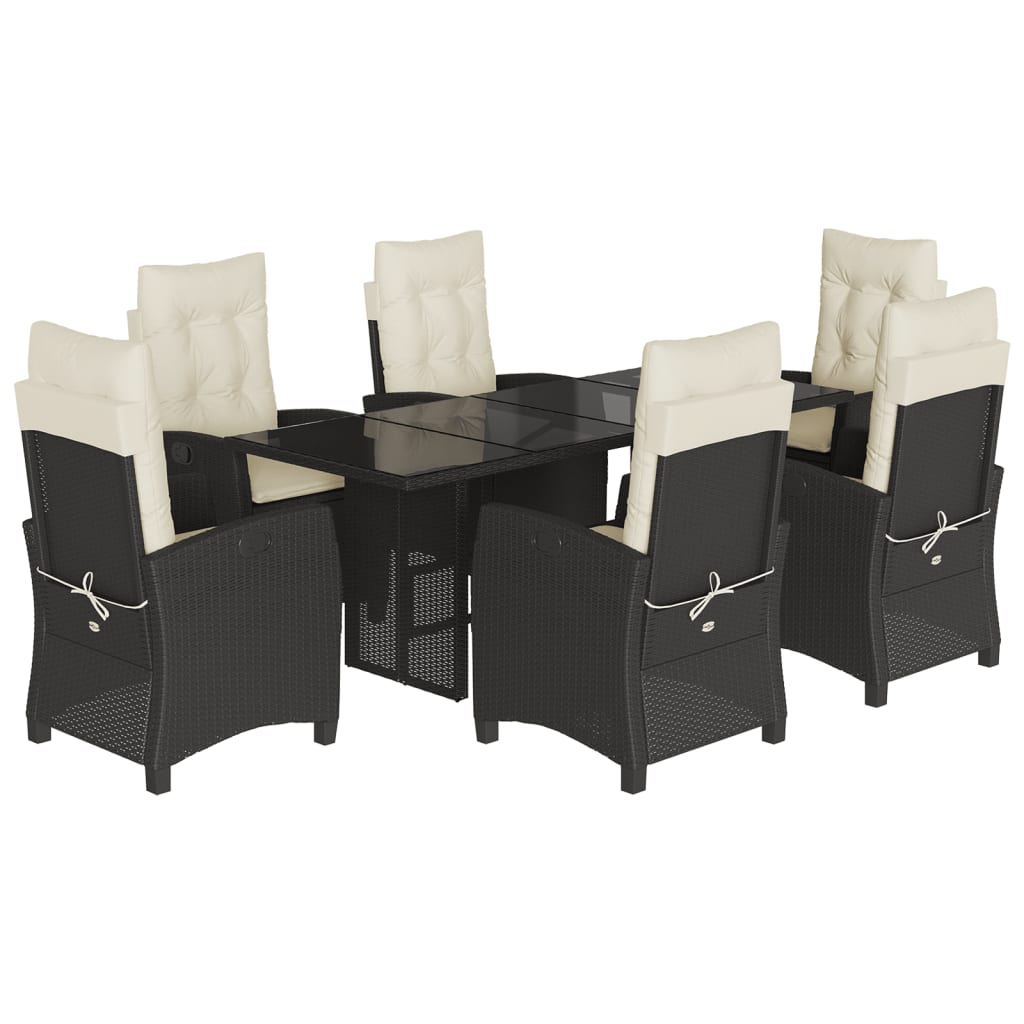 Set da Pranzo da Giardino 7 pz Nero con Cuscini in Polyrattan - homemem39