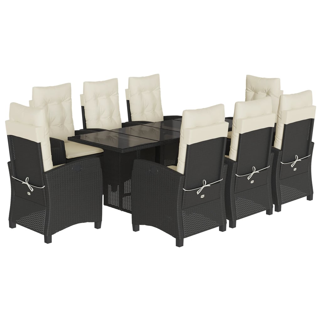 Set da Pranzo da Giardino 9 pz con Cuscini Nero in Polyrattan | homemem39