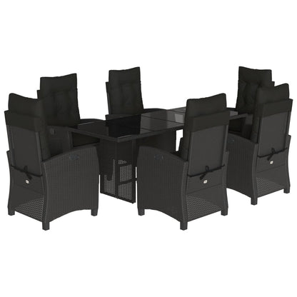 Set da Pranzo da Giardino 7 pz Nero con Cuscini in Polyrattan - homemem39