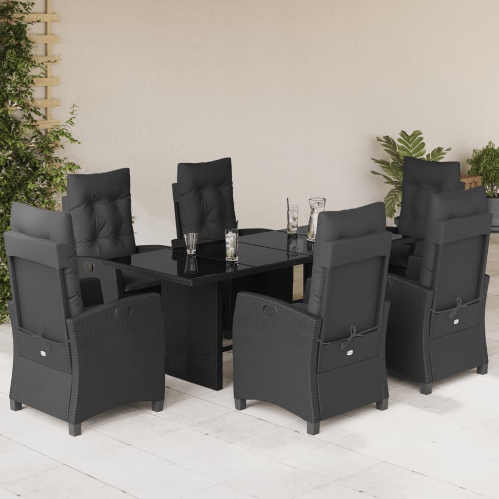 Set da Pranzo da Giardino 7 pz Nero con Cuscini in Polyrattan - homemem39