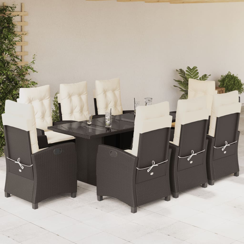 Set da Pranzo da Giardino 9pz con Cuscini Marrone in Polyrattan - homemem39