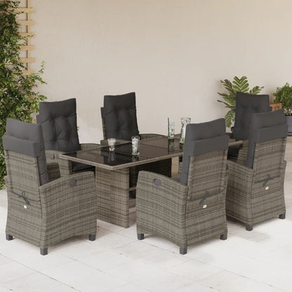 Set da Pranzo da Giardino 7 pz con Cuscini in Polyrattan Grigio - homemem39