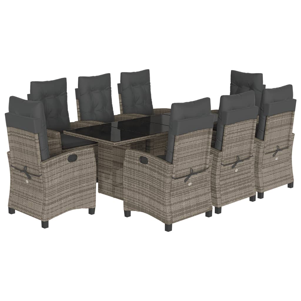 Set da Pranzo da Giardino 9 pz con Cuscini in Polyrattan Grigio - homemem39