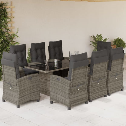 Set da Pranzo da Giardino 9 pz con Cuscini in Polyrattan Grigio - homemem39