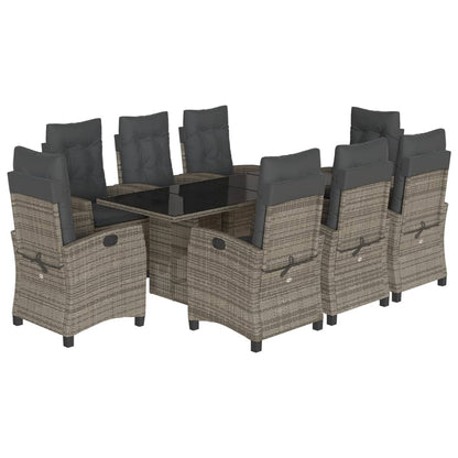 Set da Pranzo da Giardino 9 pz con Cuscini in Polyrattan Grigio - homemem39