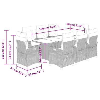 Set Pranzo da Giardino 9 pz con Cuscini Beige Misto Polyrattan | homemem39