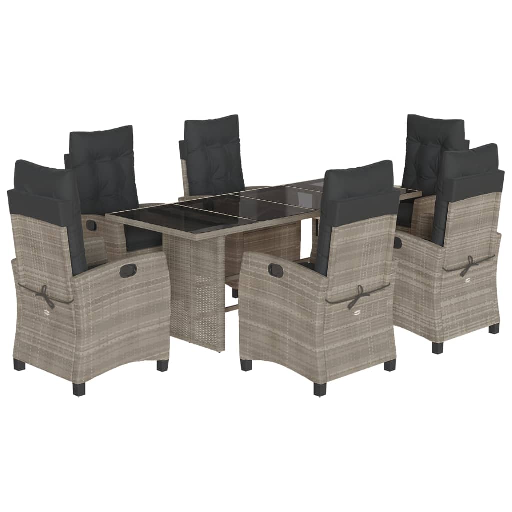 Set da Pranzo da Giardino 7 pz Cuscini Polyrattan Grigio Chiaro - homemem39