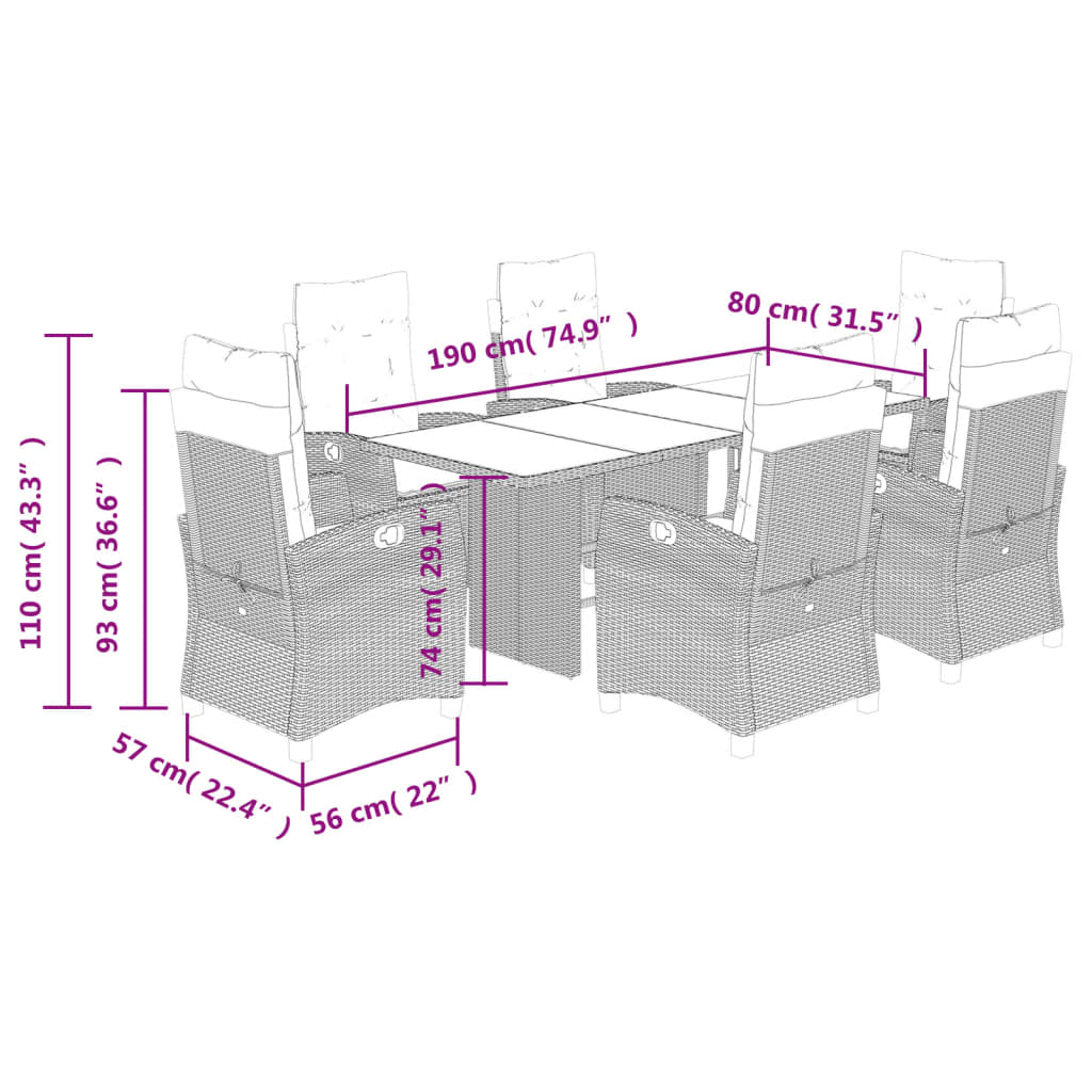 Set da Pranzo da Giardino 7 pz Cuscini Polyrattan Grigio Chiaro | homemem39
