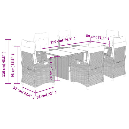 Set da Pranzo da Giardino 7 pz Cuscini Polyrattan Grigio Chiaro | homemem39