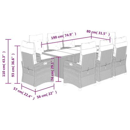 Set Pranzo da Giardino 9pz con Cuscini Grigio Chiaro Polyrattan | homemem39