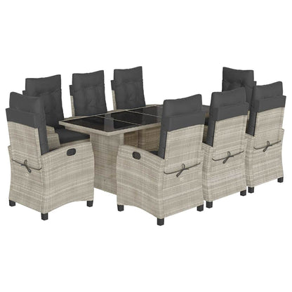Set Pranzo da Giardino 9pz con Cuscini Grigio Chiaro Polyrattan - homemem39