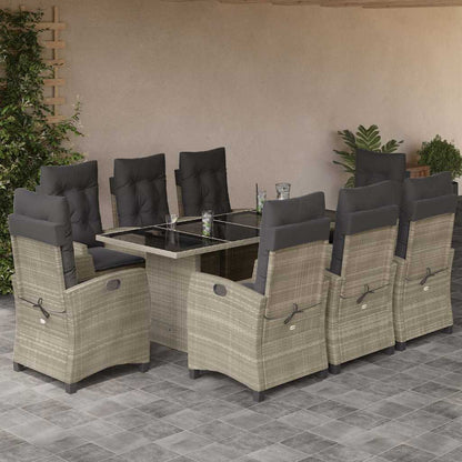Set Pranzo da Giardino 9pz con Cuscini Grigio Chiaro Polyrattan - homemem39