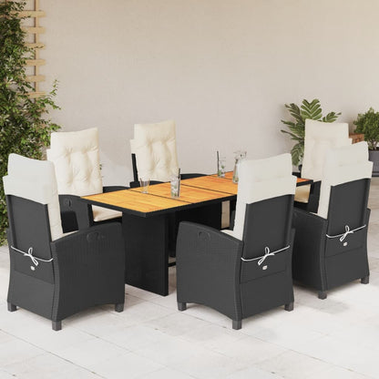 Set da Pranzo da Giardino 7 pz Nero con Cuscini in Polyrattan - homemem39