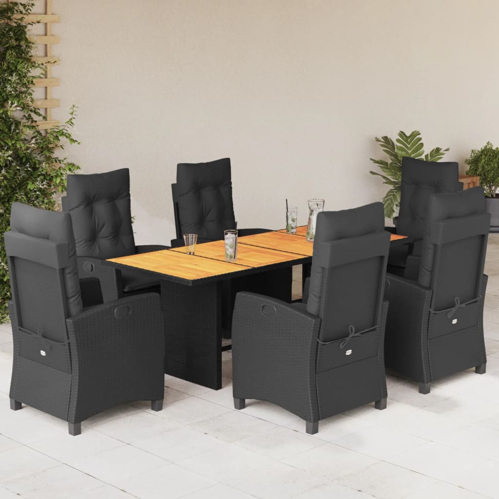 Set da Pranzo da Giardino 7 pz Nero con Cuscini in Polyrattan - homemem39
